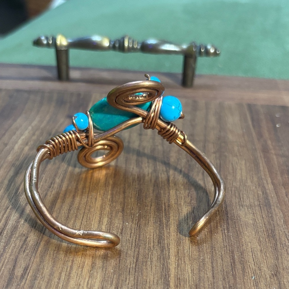 Bohemian and Chic Turquoise and Copper Wire Wrapped Bracelet - Picture 7 of 9